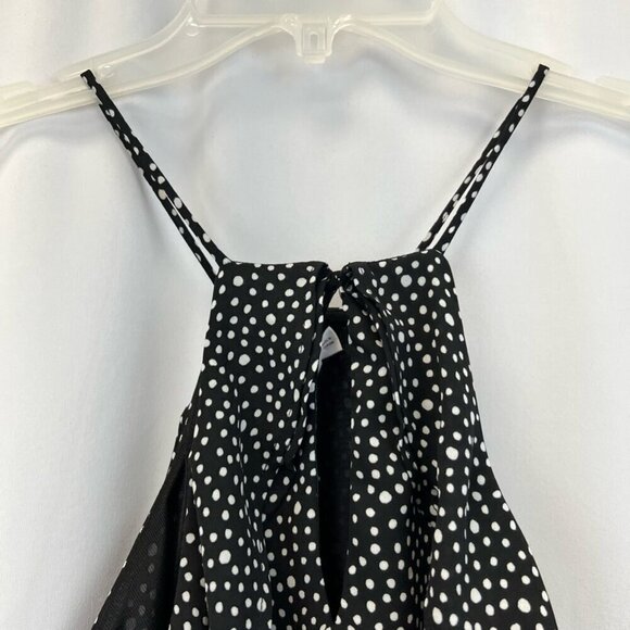 Lush Womens Sundress Black Polka Dot Sleeveless Spaghetti Strap Wrap Front M - Picture 4 of 11